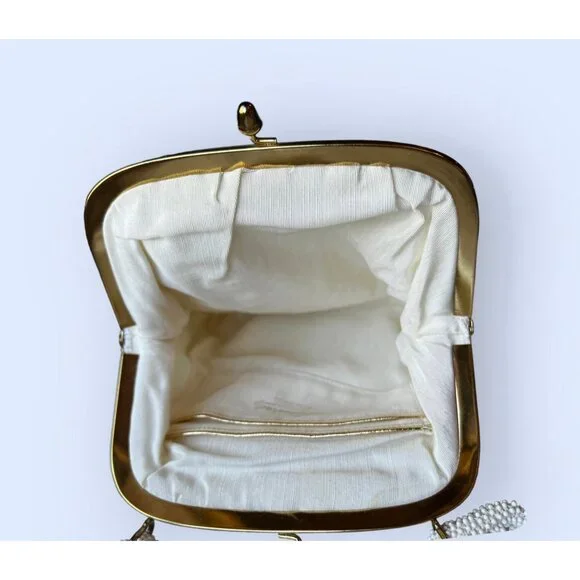 Lumared beaded Purse Handbag Vintage 50s MCM White - Picture 5 of 9